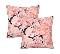 Pack of 2 Short Plush Throw Pillow Covers 20 X 20 Inch, Japanese Cherry Blossoms Pillow Covers Elegant Pillowcases, Couch Pillowcases Cushion Cover for Couch Sofa Bed Living Room Home Decor