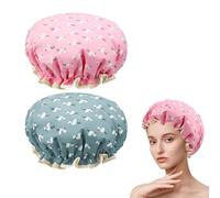 Pack of 2 | Shower Caps for Women, Double Layers Waterproof Bath Caps with Elastic Band, Reusable Shower hat for Keeping Hair Dry Kitchen Oil-proof Cap for Adults and Children