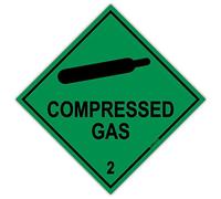 Pack of 2 signs, HazChem Compressed Gas 2 100mm green HSE diamond vinyl safety sticker for car van