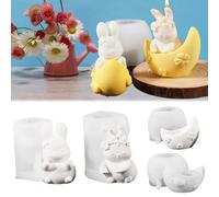 Pack of 2 Silicone Moulds Easter Shape Versity Silicone Moulds Casting Moulds Rabbit Silicone Moon Casting Moulds Silicone Easter Bunny Four Leaf Clover 3D Rabbit Candle Mould for DIY