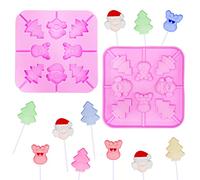Pack of 2 Silicone Moulds for Lollipops, 16 Cavities, Christmas Silicone Mould, Reusable Soaps Chocolate Cake Pudding Jelly Mould, with Shape of Christmas Tree/Reindeer/Santa Claus - Pink