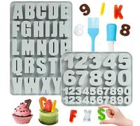 Pack of 2 Silicone Moulds Letters and Silicone Mould Numbers, A-Z & 0-9 Large Silicone Moulds Casting Moulds with Liquid Dropper and Silicone Brushes, 3D Silicone Casting Moulds for Chocolate, Soap