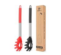 Pack of 2 Silicone Pasta Fork, Kitchen Heat Resistant Noodle Spoon Server, BPA Free Spaghetti Strainer,Best Cooking Tools (FB-109-BR)