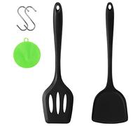Pack of 2 Silicone Solid Slotted Turner Spatula, XIACIBDUS Silicone Cooking Utensils Set, High Heat Resistant Silicone Wok Spatula with Silicone Sponge Hooks for Fish,Eggs,Pancakes