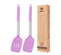 Pack of 2 Silicone Solid Turner,Non Stick Slotted Kitchen Spatulas,High Heat Resistant BPA Free Cooking Utensils,Ideal Cookware for Fish,Eggs,Pancakes (Purple)