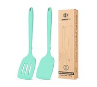 Pack of 2 Silicone Spatula Turners, Non Stick Slotted Kitchen Spatula Set, Heat Resistant BPA Free Kitchen Utensils, One-Piece Design, Suitable for Flipping Fish, Eggs, Steak, Pancakes (Green)