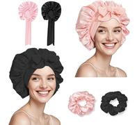 Pack of 2 Silk Caps for Sleeping with Hair Bobbles, Adjustable Satin Hair Cap, S