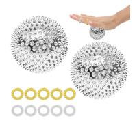 Pack of 2 Silver Hedgehog Balls Metal with 10 Finger Massage Rings, Silver and Gold Massage Rings for Fingers, Massage Ring Fingers and 32 mm Hedgehog Balls, Small Metal, for Stress Relief or Massage