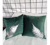 Pack of 2 Silvery Foil Printing Plant Leaves Cushion Case Dark Green Velvet Cushion Protector Festival Sofa Pillow Cover Gift Cushion Covers for Sofa Car Home 45 x 45 Cm Green Set of 2