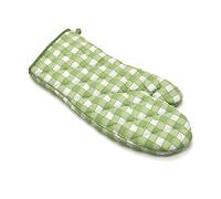 Pack of 2 Single Oven Glove Kitchen Accessory Gauntlet Mitts Gingham Check Non Slip for Grill/BBQ/Cooking/Baking (Green)