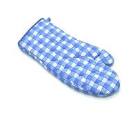 Pack of 2 Single Oven Glove Kitchen Accessory Gauntlet Mitts Gingham Check Non Slip for Grill/BBQ/Cooking/Baking (Blue)