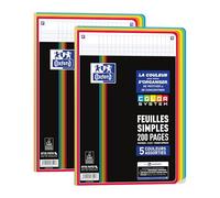 Pack of 2 Single Sheets Color System A4 Perforated 200 Pages Large Seyès Squares 5 Assorted Colours of Frames in Film