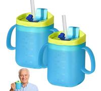 Pack of 2 Sippy Cups for Seniors, 280 ml, Leak-Proof Cup with Handle and Double Handle, Drinking Cup for Elderly People with Disabilities, Disability Friendly, for Seniors, Pregnant Women (Blue)