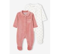 Pack of 2 Sleepsuits In Velour, for Babies old rose