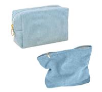 Pack of 2 Small Cosmetic Bags, Corduroy Women's Elegant Cosmetic Bag with Floral Pattern, Portable Make Up Bag with Zip for Cosmetic Travel (Grey and Floral)