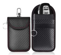 Pack of 2 Small Faraday Bags Carbon Fibre Leather, Keyless Go Protection Car Keys, RFID Remote Key Shielding Key Bag