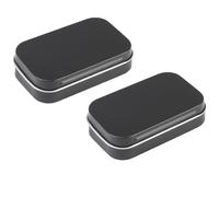 Pack of 2 Small Storage Boxes with Lid, Rectangular Small Tin Boxes, Metal Box with Lid, Small Tin Box for Home Storage, Black