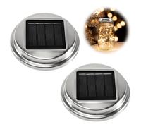 Pack of 2 Solar Preserving Jars Stainless Steel Lids Warm White LED Light Solar Light for Garden Decoration and Outdoor Lighting