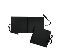 Pack of 2 Spiral Bound 180gsm Black Scrapbooks with Ribbon Closure and Metal Corners - 30 Sheets 20x20cm