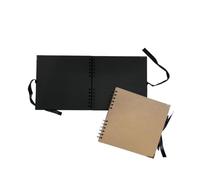 Pack of 2 Spiral Bound 180gsm Kraft & Black Scrapbooks with Ribbon Closure and Metal Corners - 30 Sheets 20x20cm