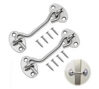 Pack of 2 Stainless Steel Cabin Hooks 4 Inch Silver, Heavy Duty Hook and Eye Latch with Screws for Doors, Gates, Sheds, Windows and Barns