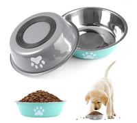 Pack of 2 Stainless Steel Dog Bowls, Diameter 17 cm, Dog Feeding Bowl, 780 ml with Non-Slip Silicone Base, Dog Bowl for Small, Medium and Cats, Dishwasher Safe Water Bowl for Dogs, Cats
