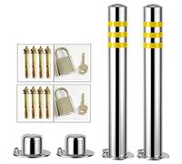 Pack Of 2 Stainless Steel Security Posts For Driveways - Prevent Rust, Easy Installation - Barrier Reflective Tape Parking Post Bollards