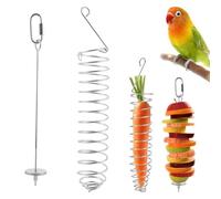 Pack of 2 Stainless Steel Spiral Bird & Rodent Food Holders, Hanging Fruit Vegetable Slow Feeder, Foraging Enrichment Toy Cage Accessories for Parakeets, Lovebirds, Rats, Mice & Small Pets