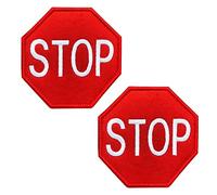 Pack of 2 Stop Sign Logo Embroidered Patch Back, Stop Sew-On Fun Patch for Bikers Moto Jeans Jackets Clothing Bags Backpack Uniform Service Dog Vest - 8 x 8 cm