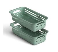 Pack of 2 Storage Baskets 0.7 L with Handles - BPA-Free - Organiser (20 x 10 x 5 cm / Green) - Baskets for Bathroom Kitchen Bedroom Household Basket