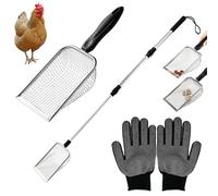 Pack of 2 Strainer Scoop, Poop Scoop, 3-in-1 Chicken Scoop, Strainer Scoop for Chicken Coop Separation, Adjustable Scoop, Suitable for Chicken Coops and Cat Litter, Separates Faeces and Foreign Bodies