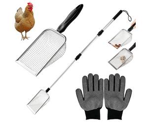 Pack of 2 Strainer Scoop, Poop Scoop, 3-in-1 Chicken Scoop, Strainer Scoop for Chicken Coop Separation, Adjustable Scoop, Suitable for Chicken Coops and Cat Litter, Separates Faeces and Foreign Bodies