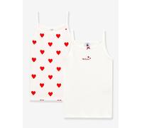 Pack of 2 Strappy Cotton Vests with Hearts, for Girls - Petit Bateau white light all over printed