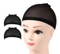 Pack of 2 Stretchable Nylon Wig Caps for a Perfect Fit - Designed for Men and Women to Securely Hold Hair Wigs in Place with Enhanced Breathability and Flexibility (Black)