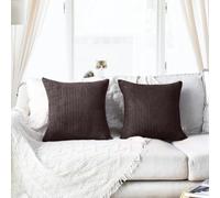 (Pack of 2, Stripe Coffee Cushions) Velvet Cushion Covers Soft Luxury Embossed Stripe Quilted Cushions Pack of 1,2 & 4