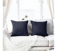 (Pack of 2, Stripe Navy Cushions) Velvet Cushion Covers Soft Luxury Embossed Stripe Quilted Cushions Pack of 1,2 & 4
