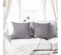 (Pack of 2, Stripe Silver Cushions) Velvet Cushion Covers Soft Luxury Embossed Stripe Quilted Cushions Pack of 1,2 & 4