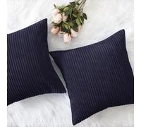 (Pack of 2, Stripe Velvet Cushion Navy) Luxury Velvet Filled Cushions Pack of 1, 2 & 4 Quilted Cushion Pads