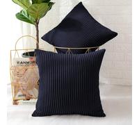 (Pack of 2, Stripe Velvet Filled Cushion Navy) Velvet Cushions Luxury Filled Cushion Pad Pack Of 2 & 4