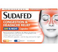 Pack of 2 Sudaffed Congestion & Headache Relief Day & Night Capsules, Relieves Congestion and Helps Fight Head Cold, Specifically Formulated for During The Day and Night