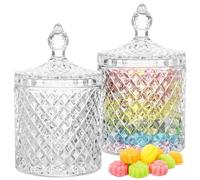 Pack of 2 Sweet Jars, Crystal Glass Sweet Jars with Lids, Decorative Dome Shaped Lid Storage Jars, Snacks Storage Container for Party (300ml)