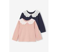 Pack of 2 T-Shirts with Broderie Anglaise Collar for Babies rosy