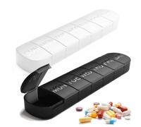 Pack of 2 Tablet Box 7 Days Pill Box 7 Days with Improved Open Design for Medicines Vitamins Fish Oil Dietary Supplements etc. Black White