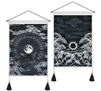 Pack of 2 Tapestry Moon and Star Tapestry Ocean Wave Tapestry Black and White Tapestries Mountain Tapestry Sunset Great Wave Tapestry Wall Hanging for Room (13.8 x 19.7 inches)