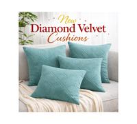 (Pack of 2 Teal) Diamond Embossed Velvet Filled Cushions-18x18in Soft Sofa Cushions-Premium and Luxury Quality