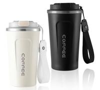 Pack of 2 Thermal Mugs: 510 ml Coffee Mug to Go, Leak-Proof Coffee Cup Coffee Mug with Lid, Thermal Mug Stainless Steel Travel Mug, Coffee Cup Thermal Mug for On the Go
