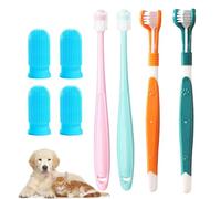 Pack of 2 Three-Headed Clean Dog Toothbrush, 4 Pieces Finger Cots Dog Dental Care and 2 Pieces Round Toothbrush Dog, Multi-Angle Brushes for Small, Medium and Large Pets