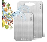 Pack of 2 Titanium Chopping Board, S316 Stainless Steel Titanium Cutting Board, Double-Sided Food Grade Chopping Board for Meat, Fruit, Vegetables (34 x 23 cm and 20 x 15 cm)