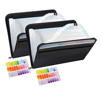 Pack of 2 TRANBO 13 Pockets Expanding File Folder with Zipper Closure, A4 Plastic Document Wallet Organiser with Handy Front Pocket (Black)