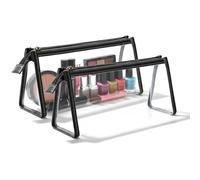 Pack of 2 Transparent Toiletry Bags, TSA Certified Cosmetic Bag Meets EU Airplane Guidelines for Hand Luggage, Waterproof PVC Travel Toilet Bag (Black)